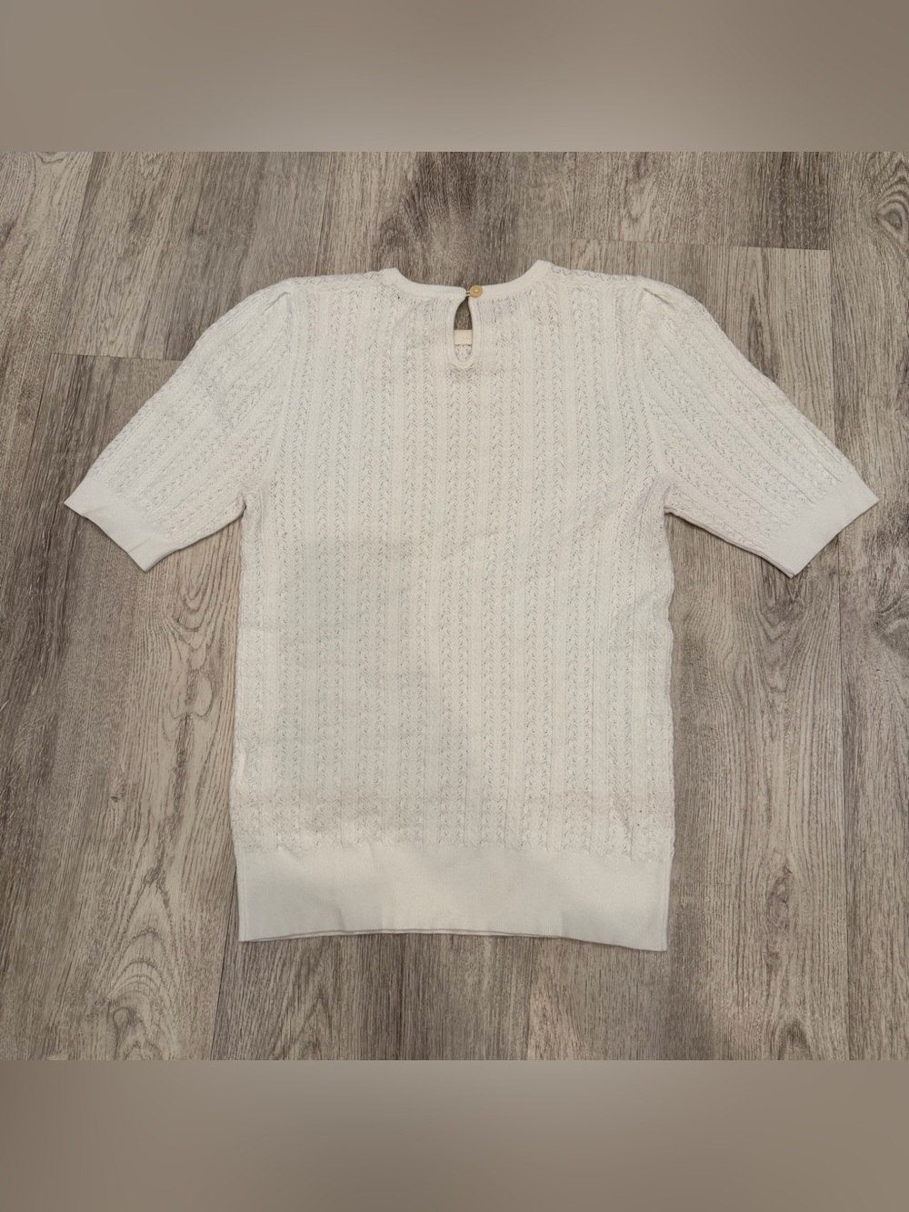 Madewell Cream Pointelle Knit Puff Sleeve Sweater Top Size Small - Picture 3 of 3